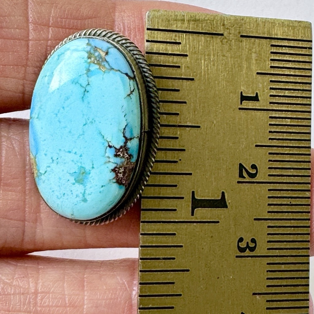 Navajo Golden Hills Ring Blue Turquoise Sz 7 Adj Signed Skeets Sterling Native - Picture 4 of 9